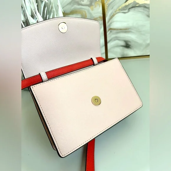 Like New Tory Burch EMERSON COLOR BLOCK MINI in BRIGHT SAMBA /PINK QUARTZ - Picture 7 of 12